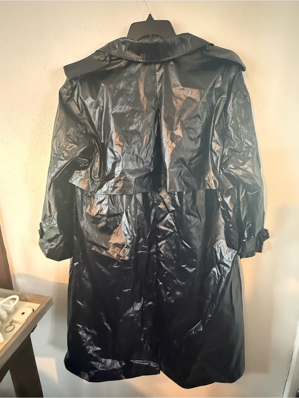 XL J crew rain or shine Glossy Black Trench Coat - Picture 5 of 5
